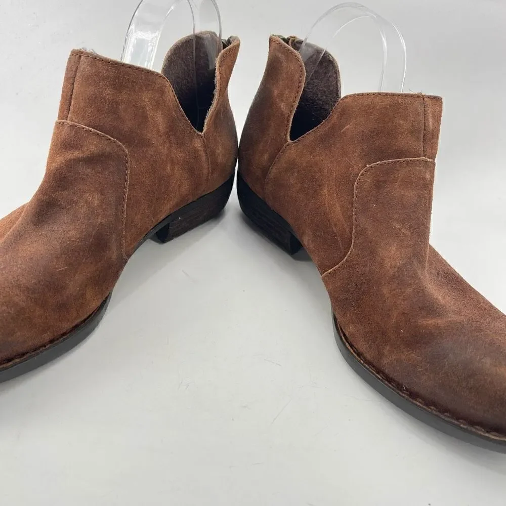 Born Womens Ankle Boots Suede Leather Back Zip Low Cut Brown Size 8.5 D89918